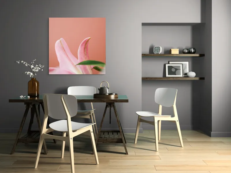 Tablou Canvas, "Flori roz în lumina dimineții", Floral, Delicat, Roz, Frunze, Blând, Simplu, Elegant, Pastel, Natural, Primăvară, 100 x 100 cm – poza 6