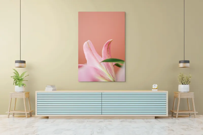Tablou Canvas, "Flori roz în lumina dimineții", Floral, Delicat, Roz, Frunze, Blând, Simplu, Elegant, Pastel, Natural, Primăvară, 100 x 150 cm – poza 4