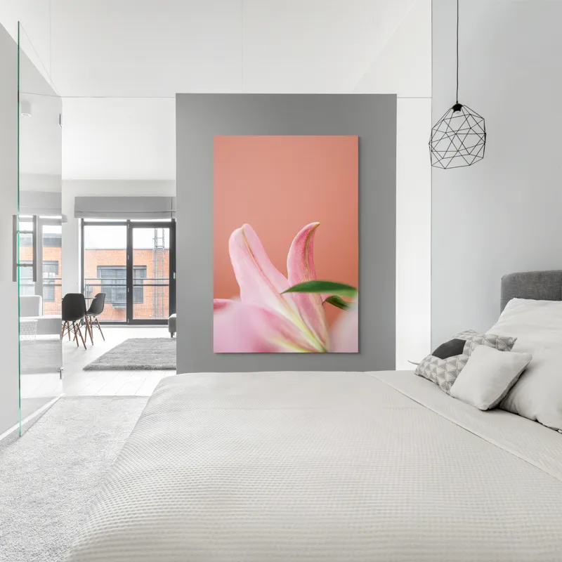 Tablou Canvas, "Flori roz în lumina dimineții", Floral, Delicat, Roz, Frunze, Blând, Simplu, Elegant, Pastel, Natural, Primăvară, 100 x 150 cm – poza 5