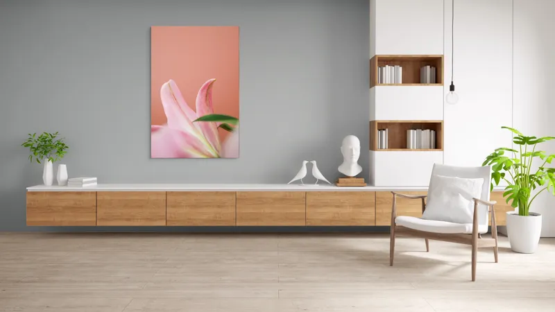 Tablou Canvas, "Flori roz în lumina dimineții", Floral, Delicat, Roz, Frunze, Blând, Simplu, Elegant, Pastel, Natural, Primăvară, 100 x 150 cm – poza 8