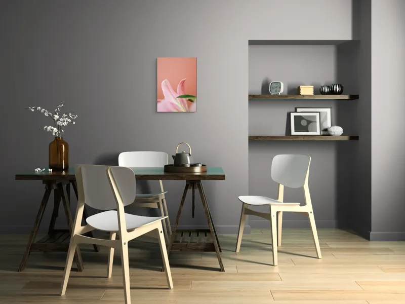 Tablou Canvas, "Flori roz în lumina dimineții", Floral, Delicat, Roz, Frunze, Blând, Simplu, Elegant, Pastel, Natural, Primăvară, 39 x 54 cm – poza 7