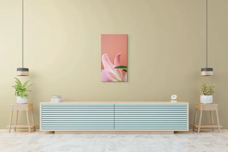 Tablou Canvas, "Flori roz în lumina dimineții", Floral, Delicat, Roz, Frunze, Blând, Simplu, Elegant, Pastel, Natural, Primăvară, 50 x 90 cm – poza 6