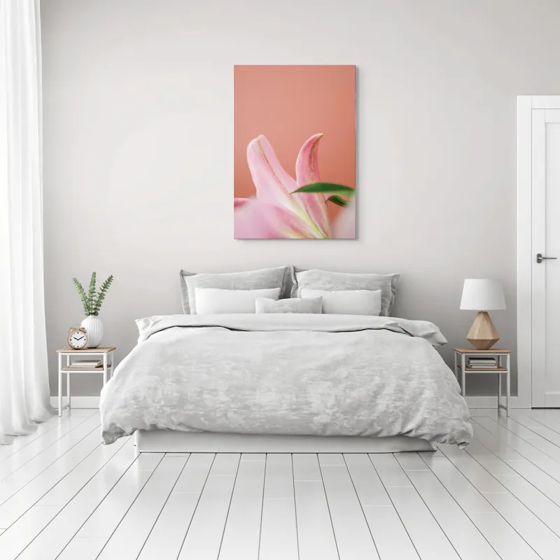 Tablou Canvas, "Flori roz în lumina dimineții", Floral, Delicat, Roz, Frunze, Blând, Simplu, Elegant, Pastel, Natural, Primăvară, 70 x 100 cm – poza 3