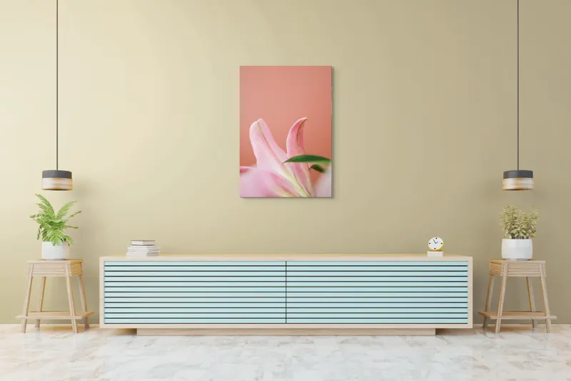 Tablou Canvas, "Flori roz în lumina dimineții", Floral, Delicat, Roz, Frunze, Blând, Simplu, Elegant, Pastel, Natural, Primăvară, 70 x 100 cm – poza 5