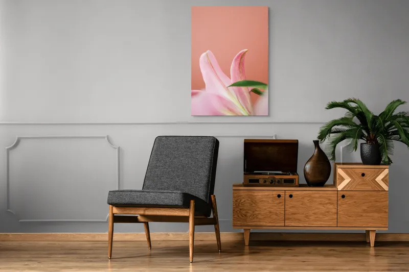 Tablou Canvas, "Flori roz în lumina dimineții", Floral, Delicat, Roz, Frunze, Blând, Simplu, Elegant, Pastel, Natural, Primăvară, 70 x 100 cm – poza 6