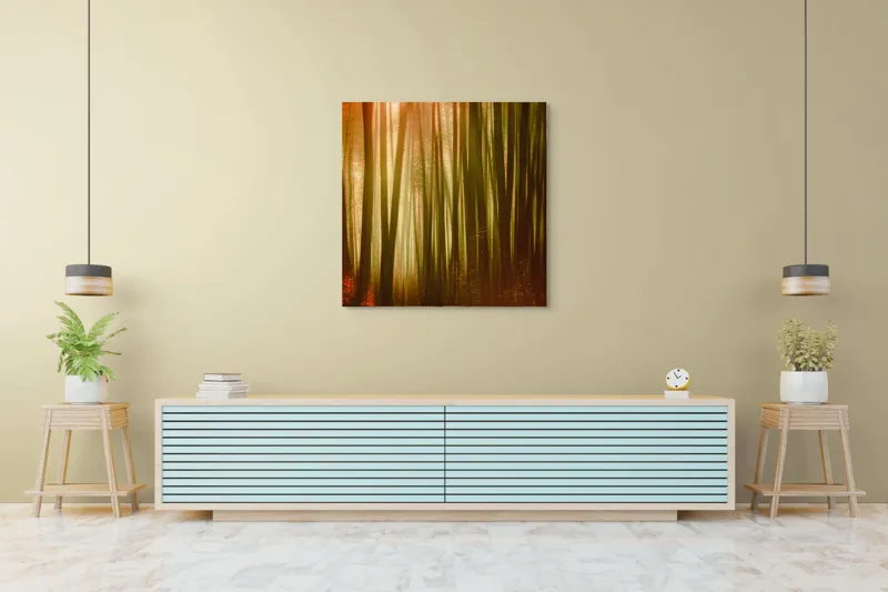 Tablou Canvas, "Pădurea fermecată în lumina apusului", Pădure, Lumină, Mister, Toamnă, Vis, Întuneric, Culoare, Liniște, 100 x 100 cm – poza 5