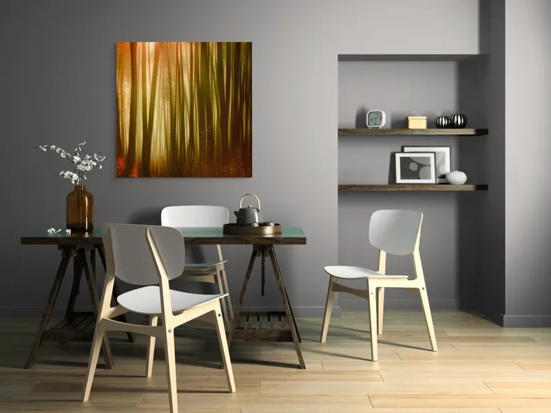 Tablou Canvas, "Pădurea fermecată în lumina apusului", Pădure, Lumină, Mister, Toamnă, Vis, Întuneric, Culoare, Liniște, 100 x 100 cm – poza 6