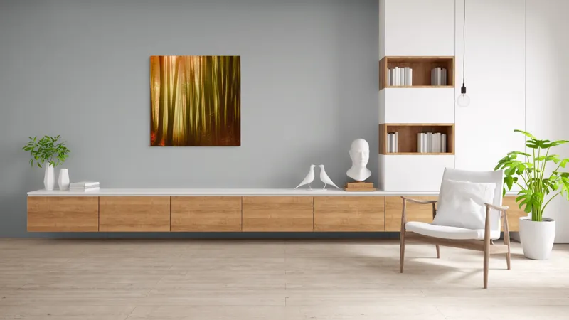 Tablou Canvas, "Pădurea fermecată în lumina apusului", Pădure, Lumină, Mister, Toamnă, Vis, Întuneric, Culoare, Liniște, 100 x 100 cm – poza 8