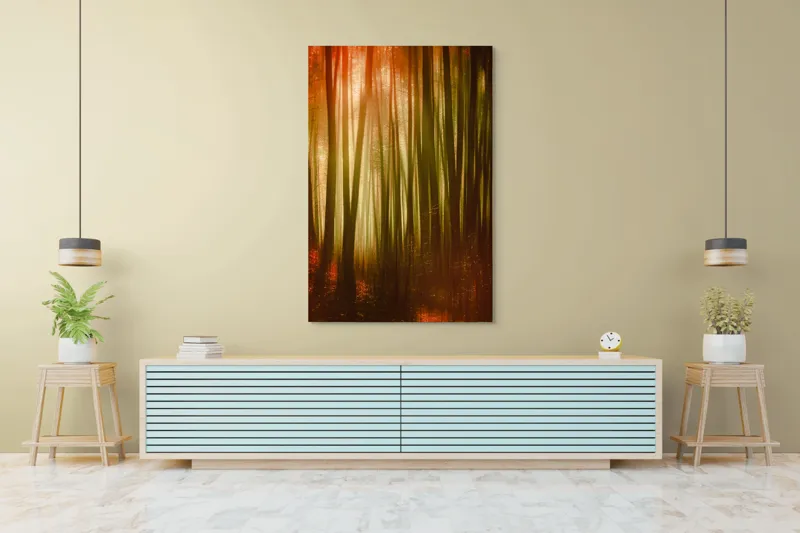 Tablou Canvas, "Pădurea fermecată în lumina apusului", Pădure, Lumină, Mister, Toamnă, Vis, Întuneric, Culoare, Liniște, 100 x 150 cm – poza 4