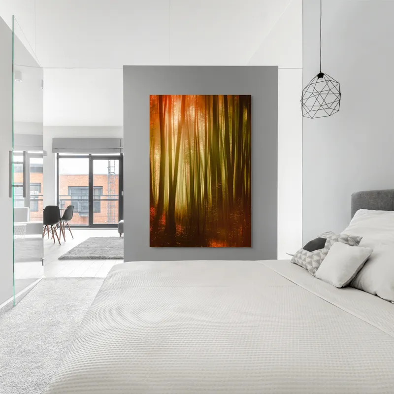 Tablou Canvas, "Pădurea fermecată în lumina apusului", Pădure, Lumină, Mister, Toamnă, Vis, Întuneric, Culoare, Liniște, 100 x 150 cm – poza 5