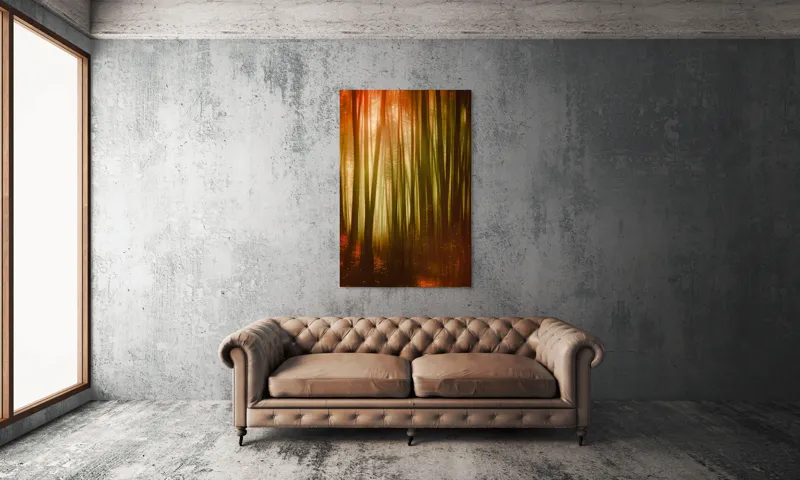 Tablou Canvas, "Pădurea fermecată în lumina apusului", Pădure, Lumină, Mister, Toamnă, Vis, Întuneric, Culoare, Liniște, 100 x 150 cm – poza 6