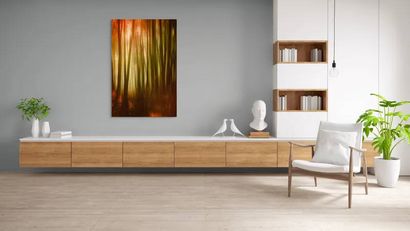 Tablou Canvas, "Pădurea fermecată în lumina apusului", Pădure, Lumină, Mister, Toamnă, Vis, Întuneric, Culoare, Liniște, 100 x 150 cm – poza 8
