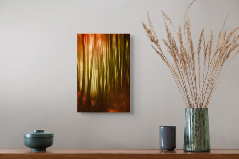 Tablou Canvas, "Pădurea fermecată în lumina apusului", Pădure, Lumină, Mister, Toamnă, Vis, Întuneric, Culoare, Liniște, 26 x 39 cm – poza 5