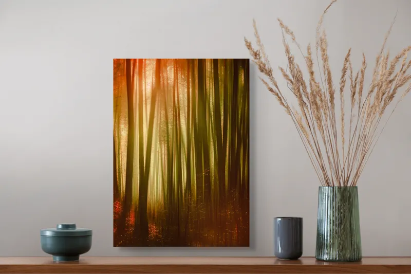 Tablou Canvas, "Pădurea fermecată în lumina apusului", Pădure, Lumină, Mister, Toamnă, Vis, Întuneric, Culoare, Liniște, 39 x 54 cm – poza 3