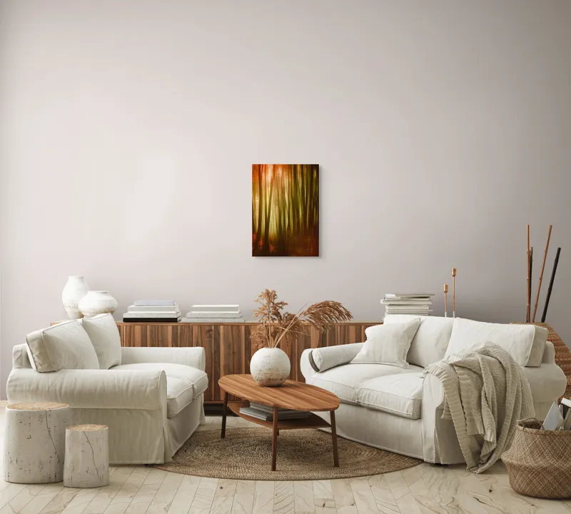 Tablou Canvas, "Pădurea fermecată în lumina apusului", Pădure, Lumină, Mister, Toamnă, Vis, Întuneric, Culoare, Liniște, 39 x 54 cm – poza 5