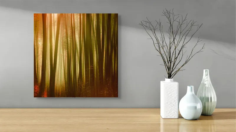 Tablou Canvas, "Pădurea fermecată în lumina apusului", Pădure, Lumină, Mister, Toamnă, Vis, Întuneric, Culoare, Liniște, 50 x 50 cm – poza 3