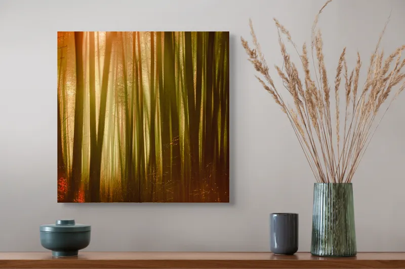 Tablou Canvas, "Pădurea fermecată în lumina apusului", Pădure, Lumină, Mister, Toamnă, Vis, Întuneric, Culoare, Liniște, 50 x 50 cm – poza 4