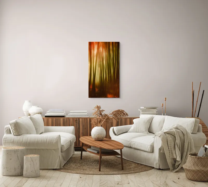 Tablou Canvas, "Pădurea fermecată în lumina apusului", Pădure, Lumină, Mister, Toamnă, Vis, Întuneric, Culoare, Liniște, 50 x 90 cm – poza 7