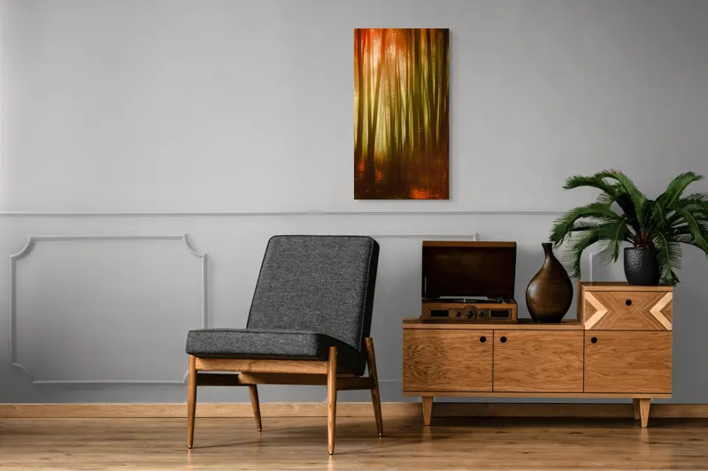 Tablou Canvas, "Pădurea fermecată în lumina apusului", Pădure, Lumină, Mister, Toamnă, Vis, Întuneric, Culoare, Liniște, 50 x 90 cm – poza 8