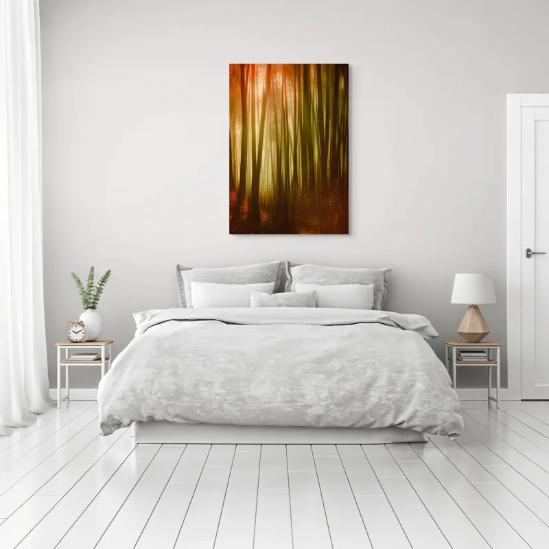 Tablou Canvas, "Pădurea fermecată în lumina apusului", Pădure, Lumină, Mister, Toamnă, Vis, Întuneric, Culoare, Liniște, 70 x 100 cm – poza 3