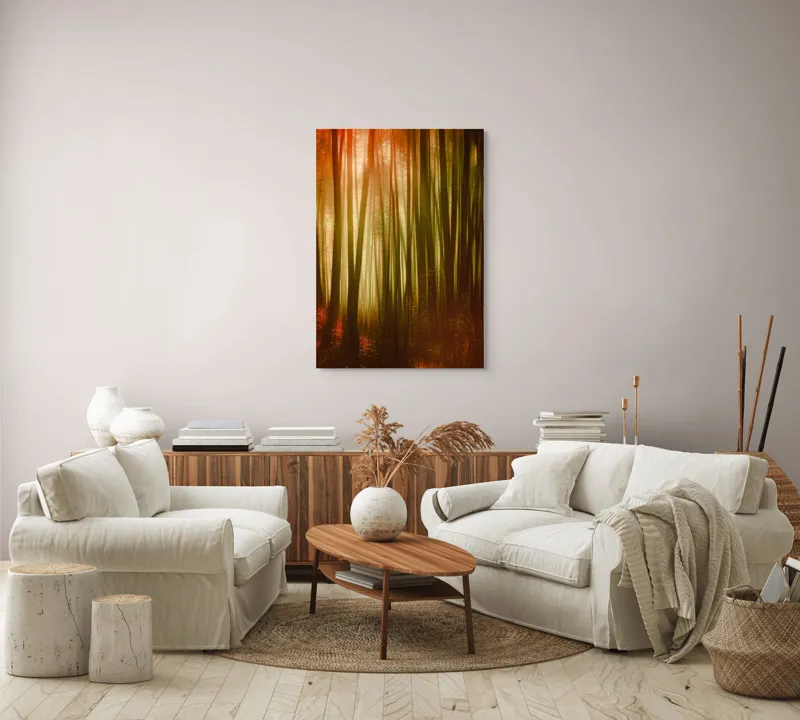 Tablou Canvas, "Pădurea fermecată în lumina apusului", Pădure, Lumină, Mister, Toamnă, Vis, Întuneric, Culoare, Liniște, 70 x 100 cm – poza 4