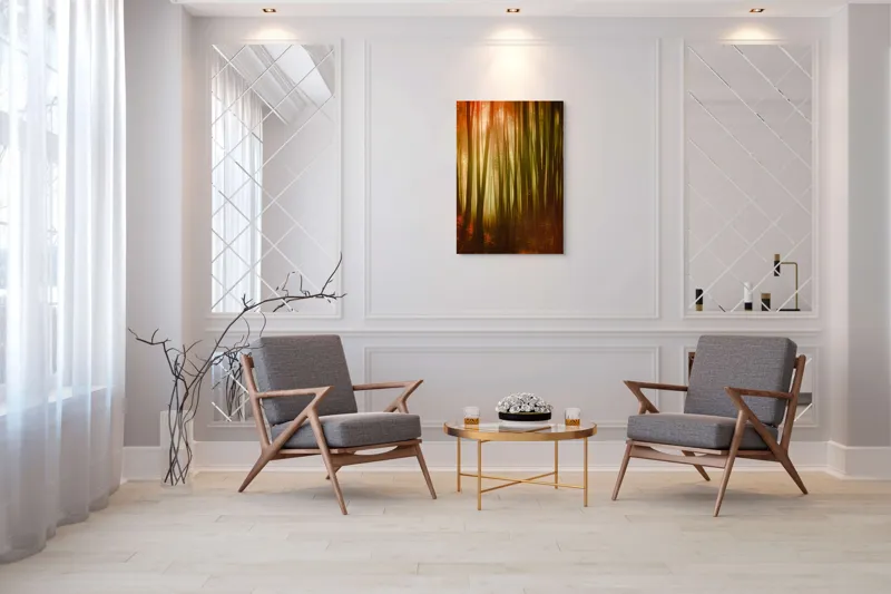 Tablou Canvas, "Pădurea fermecată în lumina apusului", Pădure, Lumină, Mister, Toamnă, Vis, Întuneric, Culoare, Liniște, 70 x 100 cm – poza 8