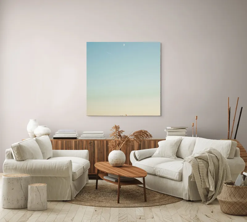 Tablou Canvas, "Luna deasupra câmpului de grâu", Cer, Lună, Avion, Iarbă, Apus, Orizont, Lumină, Seninătate., 100 x 100 cm – poza 3