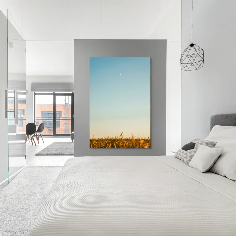Tablou Canvas, "Luna deasupra câmpului de grâu", Cer, Lună, Avion, Iarbă, Apus, Orizont, Lumină, Seninătate., 100 x 150 cm – poza 5