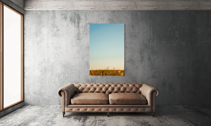 Tablou Canvas, "Luna deasupra câmpului de grâu", Cer, Lună, Avion, Iarbă, Apus, Orizont, Lumină, Seninătate., 100 x 150 cm – poza 6