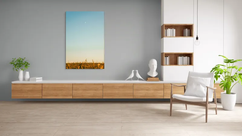 Tablou Canvas, "Luna deasupra câmpului de grâu", Cer, Lună, Avion, Iarbă, Apus, Orizont, Lumină, Seninătate., 100 x 150 cm – poza 8