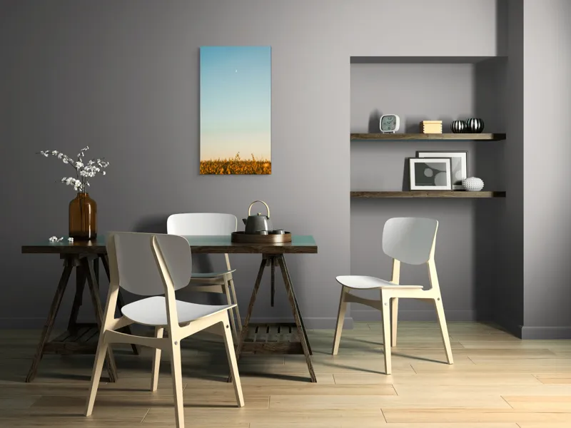 Tablou Canvas, "Luna deasupra câmpului de grâu", Cer, Lună, Avion, Iarbă, Apus, Orizont, Lumină, Seninătate., 50 x 90 cm – poza 4