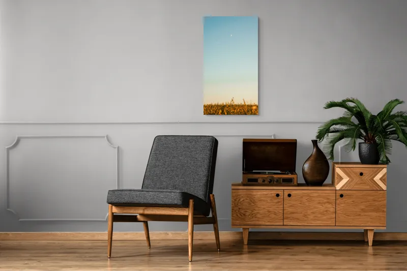 Tablou Canvas, "Luna deasupra câmpului de grâu", Cer, Lună, Avion, Iarbă, Apus, Orizont, Lumină, Seninătate., 50 x 90 cm – poza 8