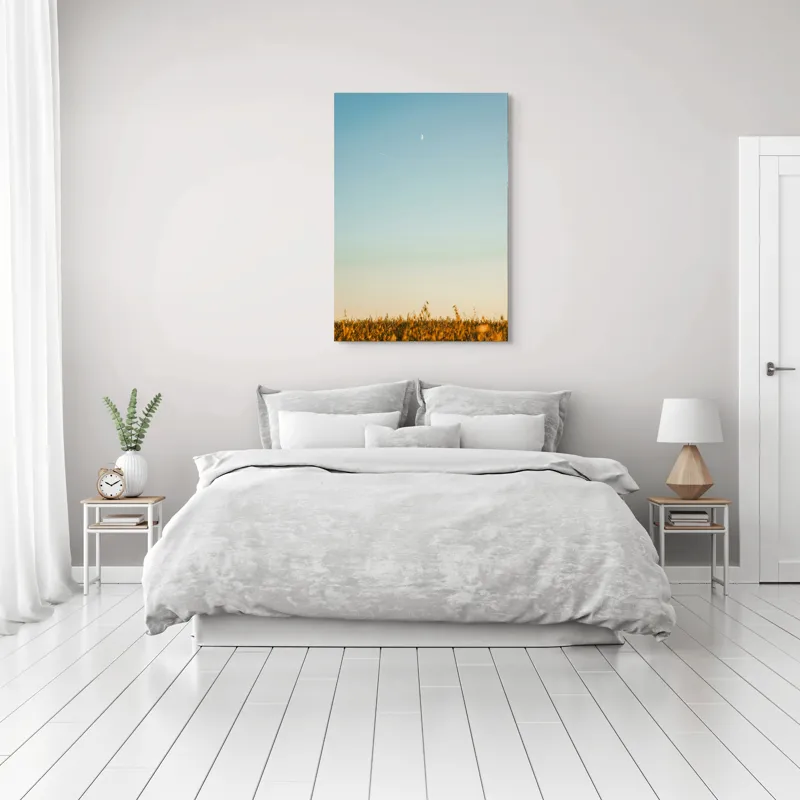 Tablou Canvas, "Luna deasupra câmpului de grâu", Cer, Lună, Avion, Iarbă, Apus, Orizont, Lumină, Seninătate., 70 x 100 cm – poza 3