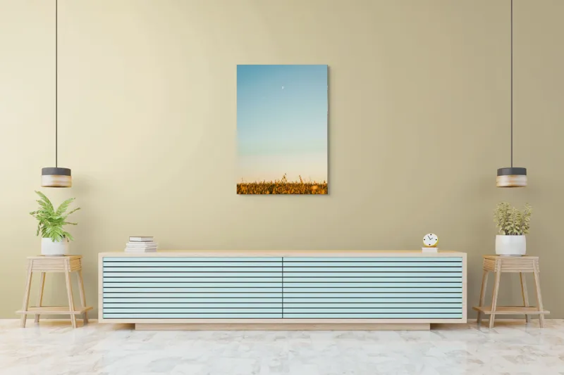 Tablou Canvas, "Luna deasupra câmpului de grâu", Cer, Lună, Avion, Iarbă, Apus, Orizont, Lumină, Seninătate., 70 x 100 cm – poza 5