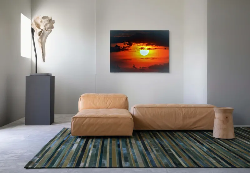 Tablou Canvas, "Soarele strălucitor la apusul înserării", Soare, Cer, Nori, Apus, Lumina, Culori, Seară, Strălucire, Pictural, Liniște, 100 x 70 cm – poza 7