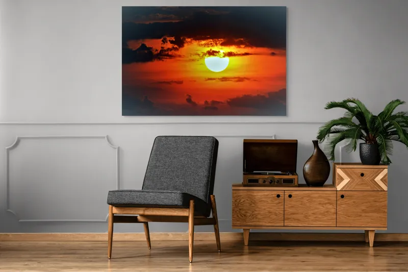 Tablou Canvas, "Soarele strălucitor la apusul înserării", Soare, Cer, Nori, Apus, Lumina, Culori, Seară, Strălucire, Pictural, Liniște, 150 x 100 cm – poza 8
