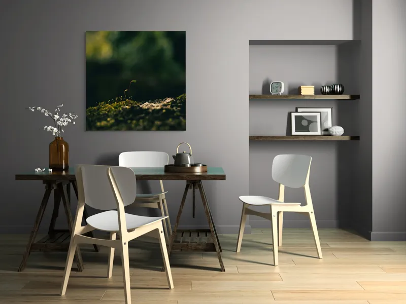 Tablou Canvas, "Mugur verde în tăcerea naturii", Plante, Frunze, Întuneric, Natură, Creștere, Mușchi, Detalii., 100 x 100 cm – poza 6