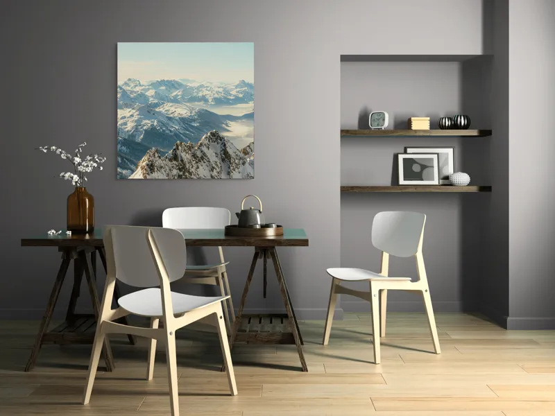 Tablou Canvas, "Măreția munților sub cer senin", Măreție, Liniște, Frig, Strălucire, Întinderi, Vârfuri, Albastru, Zare, 100 x 100 cm – poza 6
