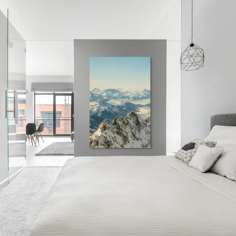 Tablou Canvas, "Măreția munților sub cer senin", Măreție, Liniște, Frig, Strălucire, Întinderi, Vârfuri, Albastru, Zare, 100 x 150 cm – poza 5