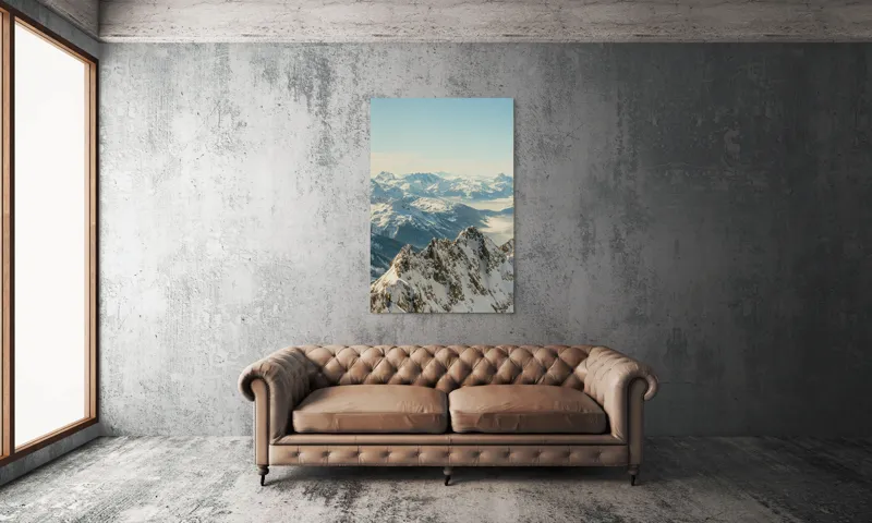 Tablou Canvas, "Măreția munților sub cer senin", Măreție, Liniște, Frig, Strălucire, Întinderi, Vârfuri, Albastru, Zare, 100 x 150 cm – poza 6