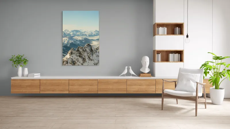Tablou Canvas, "Măreția munților sub cer senin", Măreție, Liniște, Frig, Strălucire, Întinderi, Vârfuri, Albastru, Zare, 100 x 150 cm – poza 8
