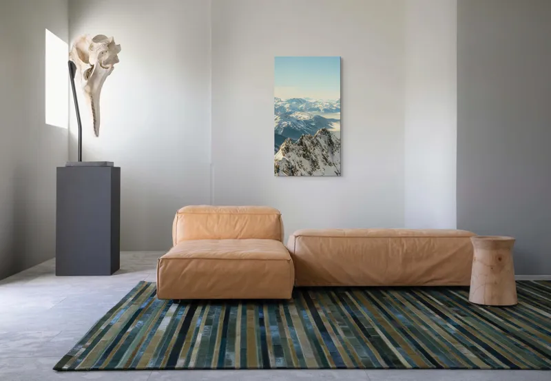 Tablou Canvas, "Măreția munților sub cer senin", Măreție, Liniște, Frig, Strălucire, Întinderi, Vârfuri, Albastru, Zare, 50 x 90 cm – poza 5