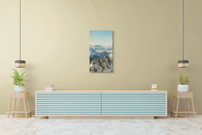 Tablou Canvas, "Măreția munților sub cer senin", Măreție, Liniște, Frig, Strălucire, Întinderi, Vârfuri, Albastru, Zare, 50 x 90 cm – poza 6