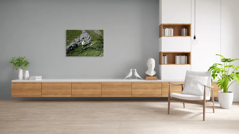Tablou Canvas, "Coliba singuratică în munții verzi", Verdant, Stânci, Cabana, Izolat, Peisaj, Pitoresc, Natură, Alpin, Silentios, Evasiv, 100 x 70 cm – poza 6