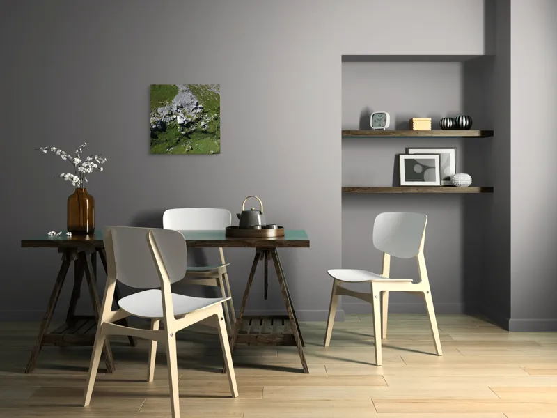 Tablou Canvas, "Coliba singuratică în munții verzi", Verdant, Stânci, Cabana, Izolat, Peisaj, Pitoresc, Natură, Alpin, Silentios, Evasiv, 50 x 50 cm – poza 8