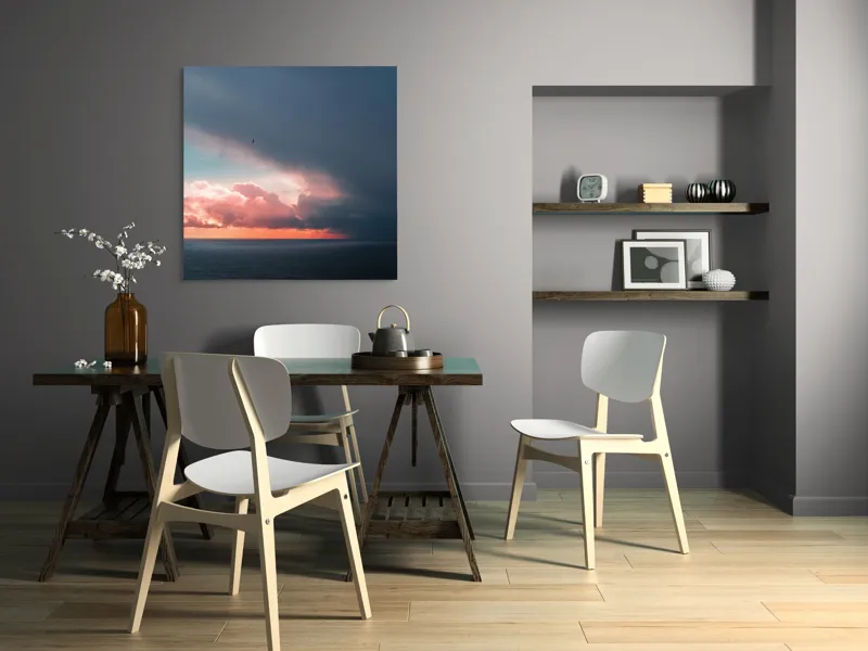 Tablou Canvas, "Cerul se întâlnește cu marea.", Cer, Nori, Apus, Ocean, Contrast, Lumină, Întunecare, Siluetă, Orizont, Culoare, 100 x 100 cm – poza 6
