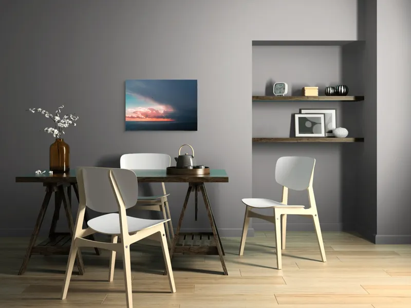 Tablou Canvas, "Cerul se întâlnește cu marea.", Cer, Nori, Apus, Ocean, Contrast, Lumină, Întunecare, Siluetă, Orizont, Culoare, 70 x 50 cm – poza 5