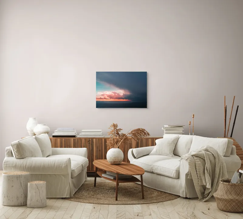 Tablou Canvas, "Cerul se întâlnește cu marea.", Cer, Nori, Apus, Ocean, Contrast, Lumină, Întunecare, Siluetă, Orizont, Culoare, 70 x 50 cm – poza 6