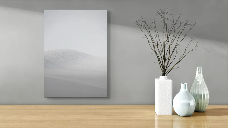 Tablou Canvas, "Zăpadă strălucitoare sub cer senin", Alb, Prafuit, Delicat, Silentios, Minimalist, 39 x 54 cm – poza 4