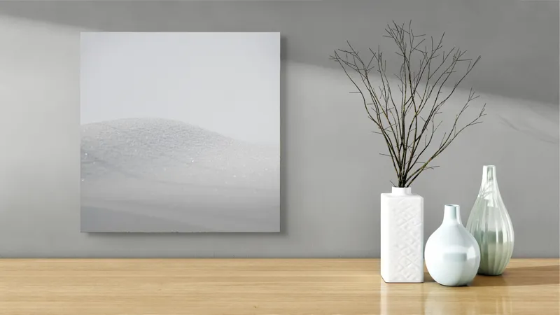 Tablou Canvas, "Zăpadă strălucitoare sub cer senin", Alb, Prafuit, Delicat, Silentios, Minimalist, 50 x 50 cm – poza 3